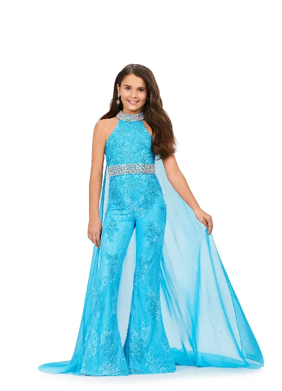 Weekend Flash Sale Ashley Lauren Kids 8225 Girls Lace Crystal Jumpsuit Cape Bell Bottom Pageant Fun Fashion Wear