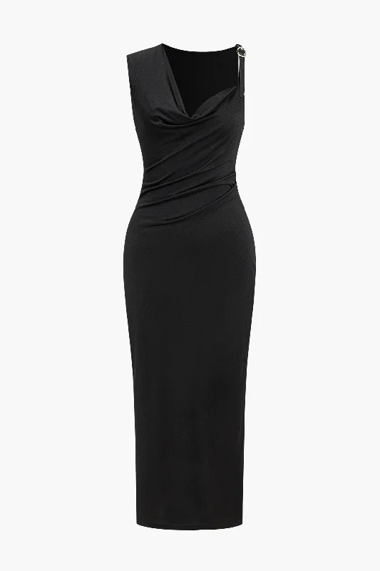 Super Sale Solid V-Neck Irregular Midi Dress