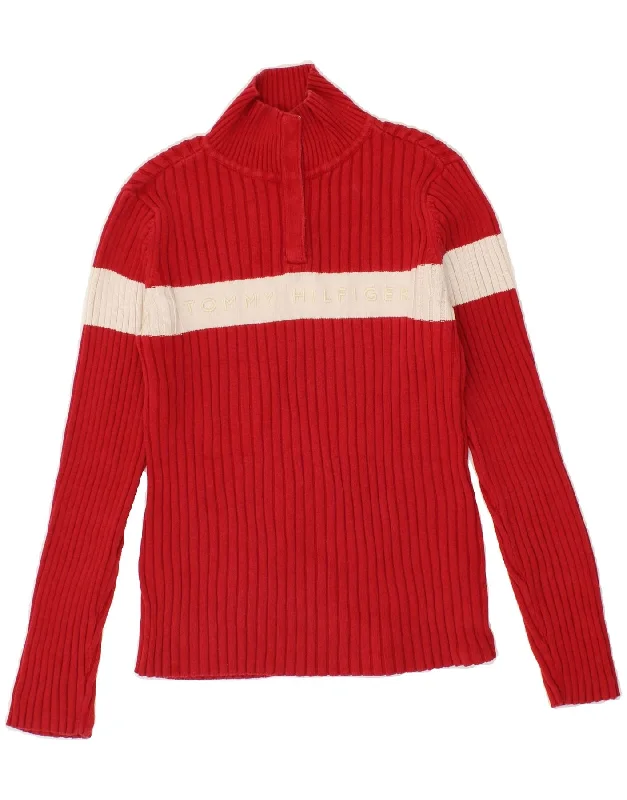 Best Seller TOMMY HILFIGER Womens Button Neck Jumper Sweater UK 10 Small Red