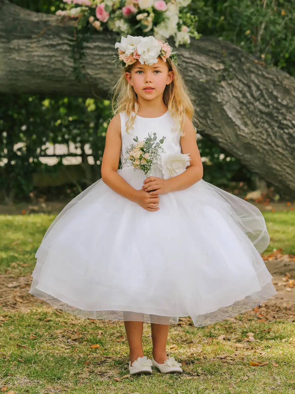 Deal Zone 5661 Size 2 White Girls Tea Length Flower Girl Dress Satin Bodice Layer Ruffle Tulle Skirt Deal Zone 5661 Size 2 White Girls Tea Length Flower Girl Dress Satin Bodice Layer Ruffle Tulle Skirt