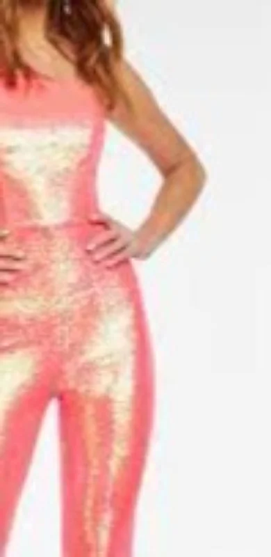 Daily Deals Ashley Lauren 11047 Size 6 Coral One Long Bell Sleeve Sequin Jumpsuit Pageant Wear