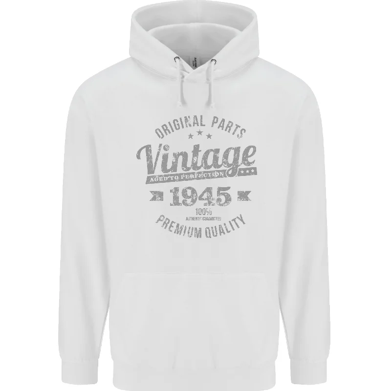 Limited Availability Vintage Year 79th Birthday 1945 Mens 80% Cotton Hoodie White