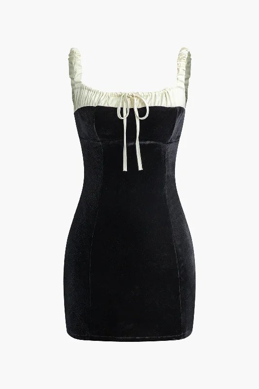 Major Savings Color Block Ruched Drawstring Mini Dress