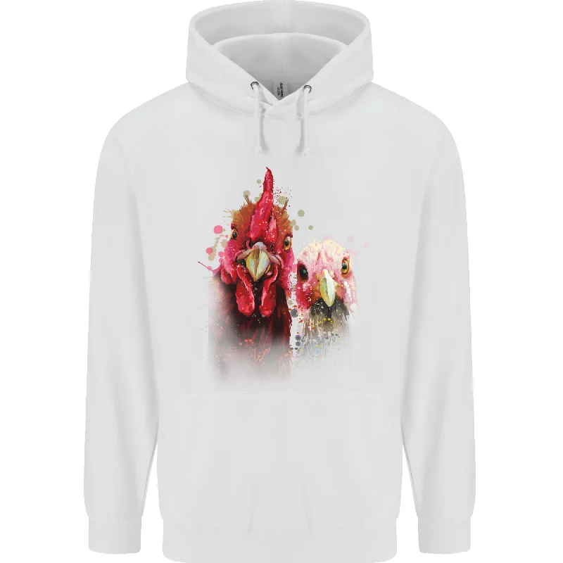 Fantastic Offers Two Colourful Chickens Watercolour Mens 80% Cotton Hoodie
