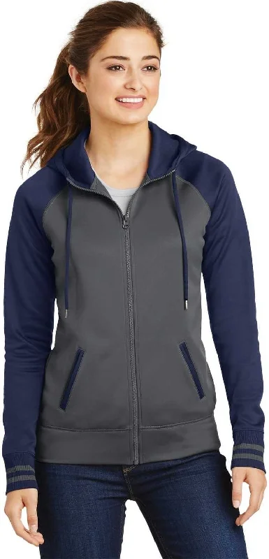 Deal Dash Sport-Tek LST236 Ladies Sport-Wick Varsity Fleece Full-Zip Hooded Jacket - Dark Smoke Gray Navy