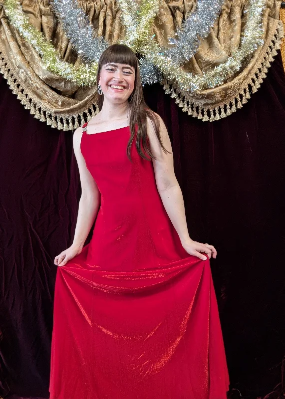 Deal Explosion Vintage 90s Red Metallic Maxi Dress