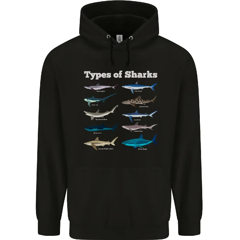 Price Cut Types of Sharks Mens 80% Cotton Hoodie