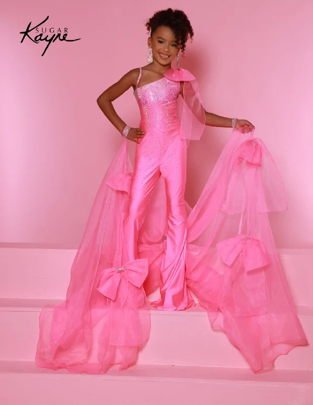 Buy More, Save More Sugar Kayne C345 Girls  Pageant Jumpsuit Bell Bottom One Shoulder Bows  Fun Fashion Shimmer