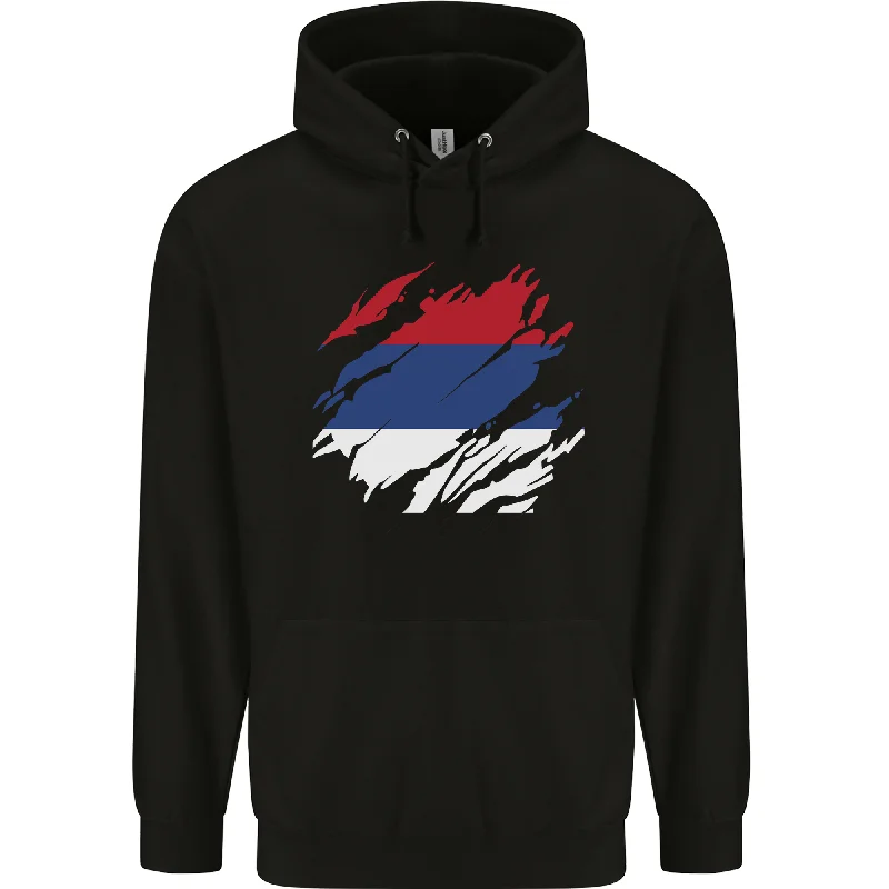 Midnight Madness Torn Flag Republika Srpska Mens 80% Cotton Hoodie