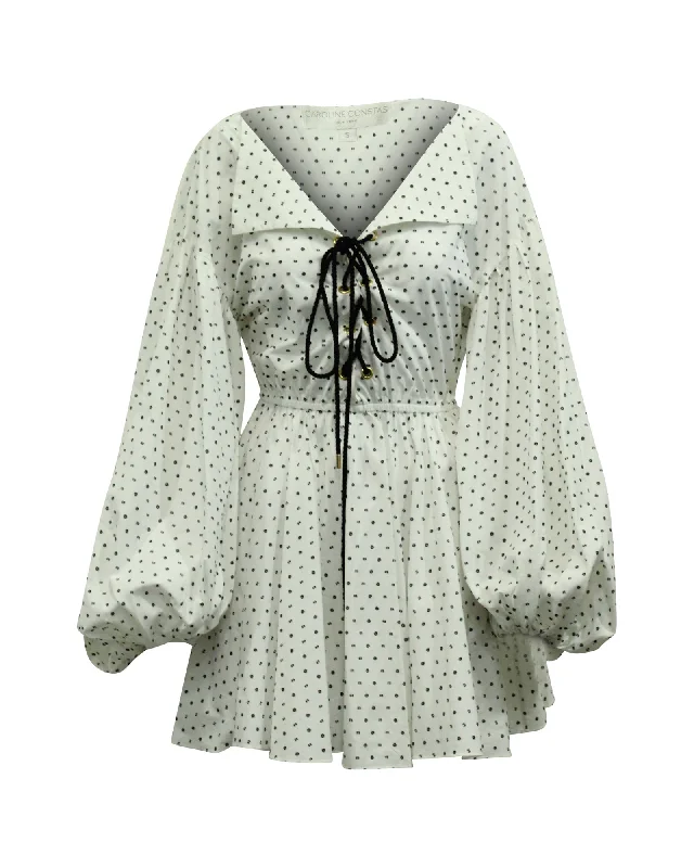 Steals and Deals Caroline Constas Olympia Printed Mini Dress in White Cotton