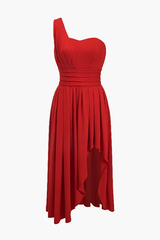 Reduced Prices Chiffon Sleeveless One Shoulder Midi Dress