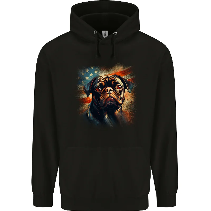 Price Cut USA Pug With American Flag Dog Mens 80% Cotton Hoodie
