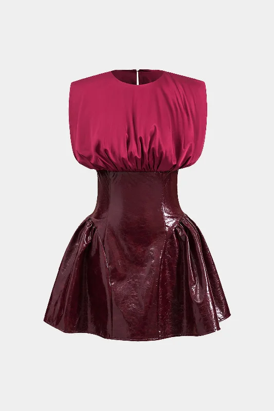 Price Meltdown Faux Leather Satin Sleeveless Mini Dress