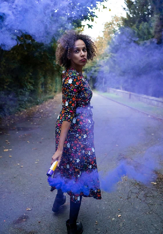 Daily Deals Franken Orange Ditsy Halloween Ghost Print Cotton Midi Dress