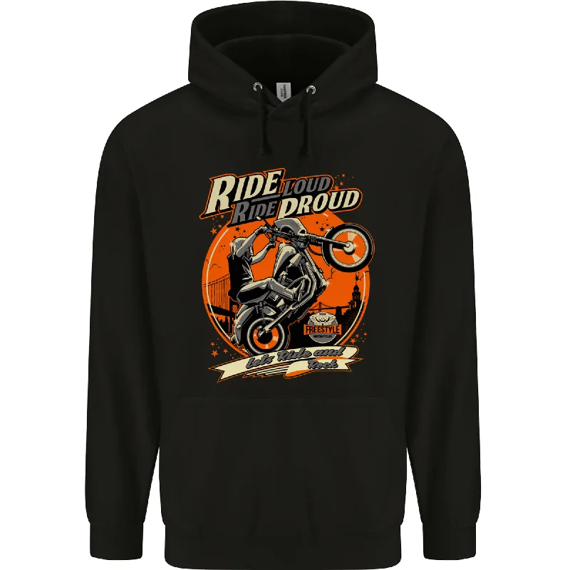 Referral Discount Ride Loud Ride Proud Motorbike Biker Mens 80% Cotton Hoodie