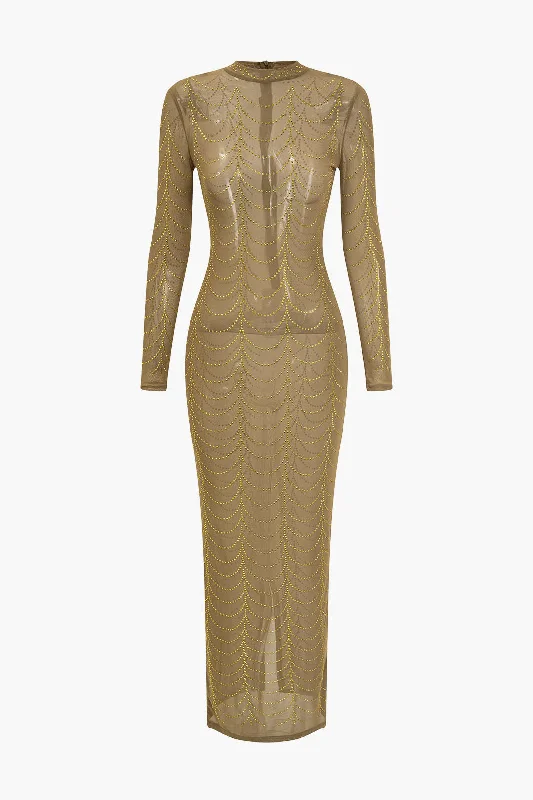 Today’s Deal Mesh Sheer Rhinestone Maxi Dress