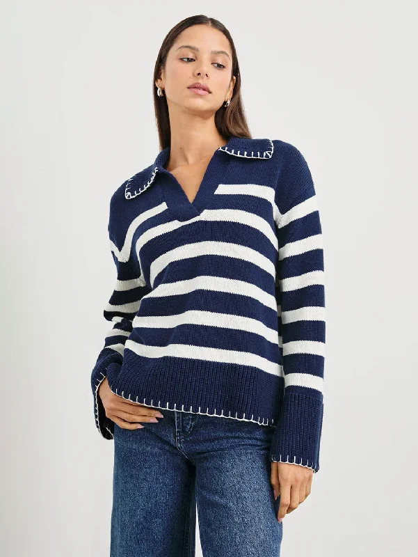Hurry In Athena Sweater - Navy Ivory Stripe