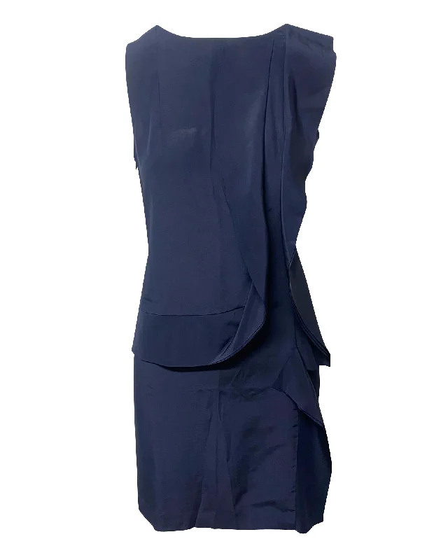 New Markdowns Diane Von Furstenberg Ruffle Dress in Navy Blue Silk
