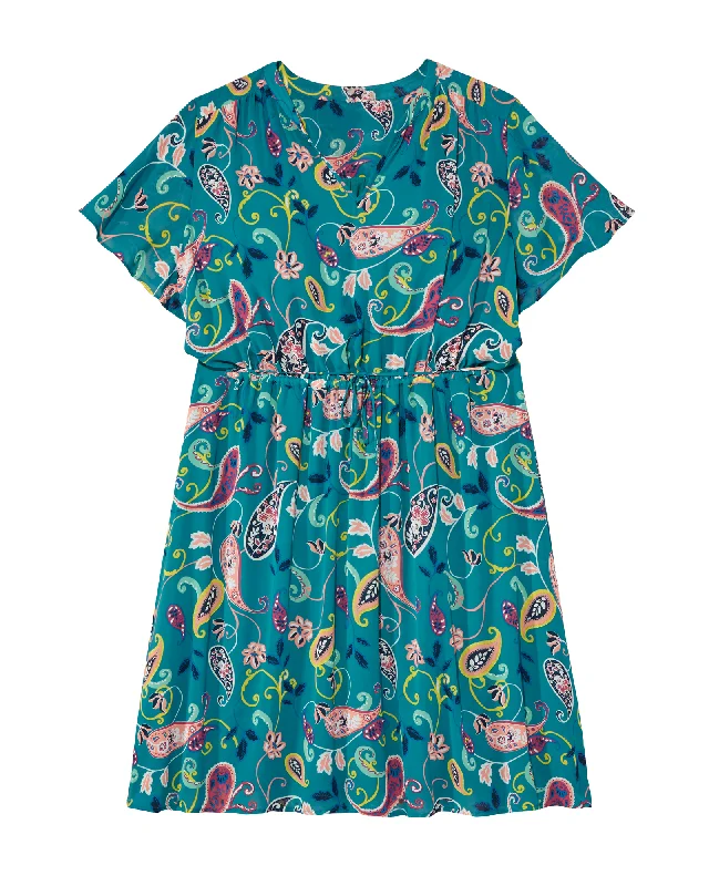 Price Drop Bakersfield Short Flutter Sleeve Tie-Waist | Teal / Yellow