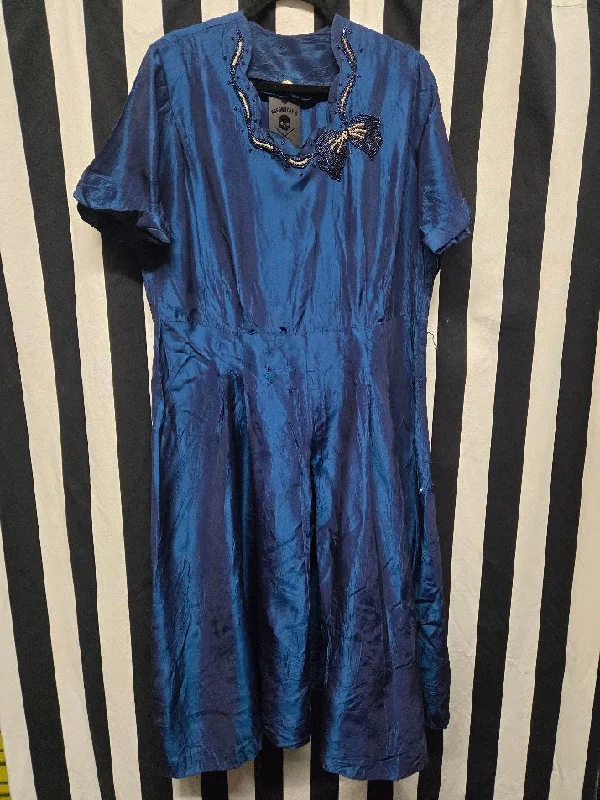 Warehouse Sale Vintage 50's Volup Wounded Bird Metallic Blue Beaded Dress