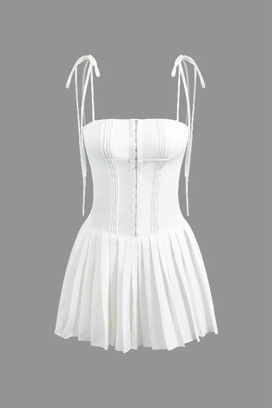 Fantastic Offers Hook And Eye Front Zip Up Back Pleated Cami Mini Dress