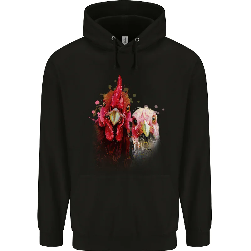 Final Markdown Two Colourful Chickens Watercolour Mens 80% Cotton Hoodie