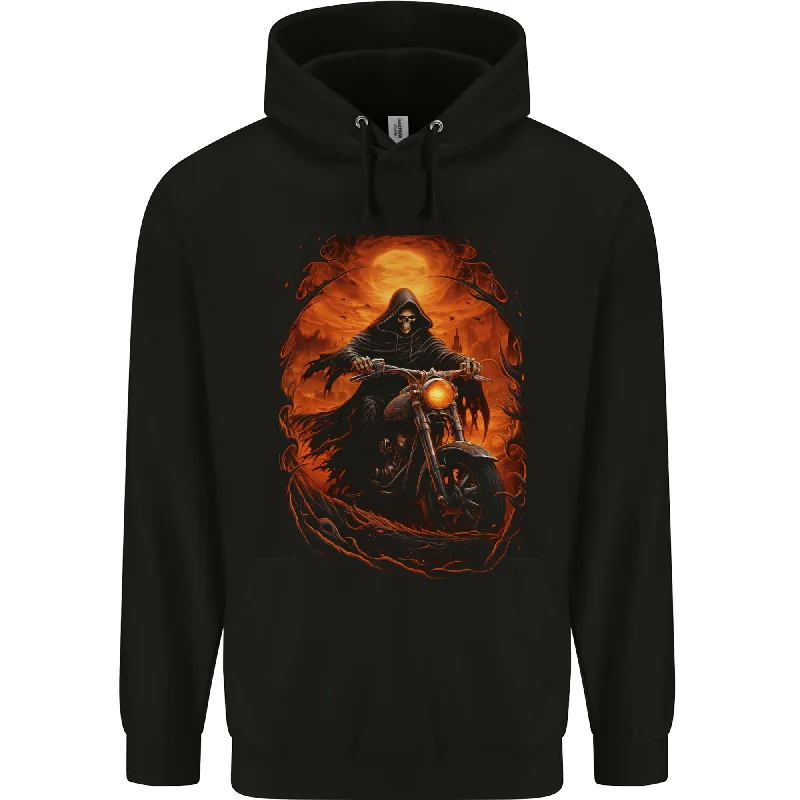 Major Savings Skull Biker Motorcycle Motorbike Grim Reaper 3 Mens 80% Cotton Hoodie