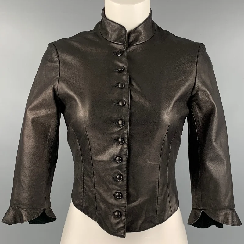 Closeout Sale JILL STUART Size 2 Black Leather 3/4 Sleeves Jacket Blazer