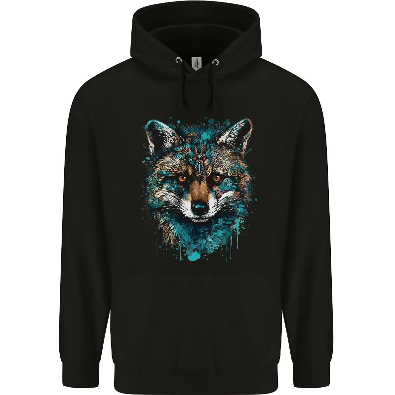Limited Time Discount Tribal Fox With a Watercolour Effect Mens 80% Cotton Hoodie