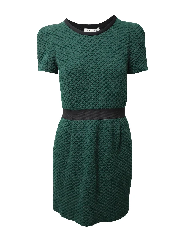 Exclusive Savings Sandro Textured Crew Neck Mini Dress in Green Acrylic