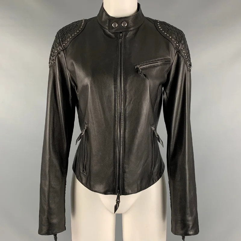 Price Slash RALPH LAUREN Size 8 Black Studded Leather Zip Up Jacket
