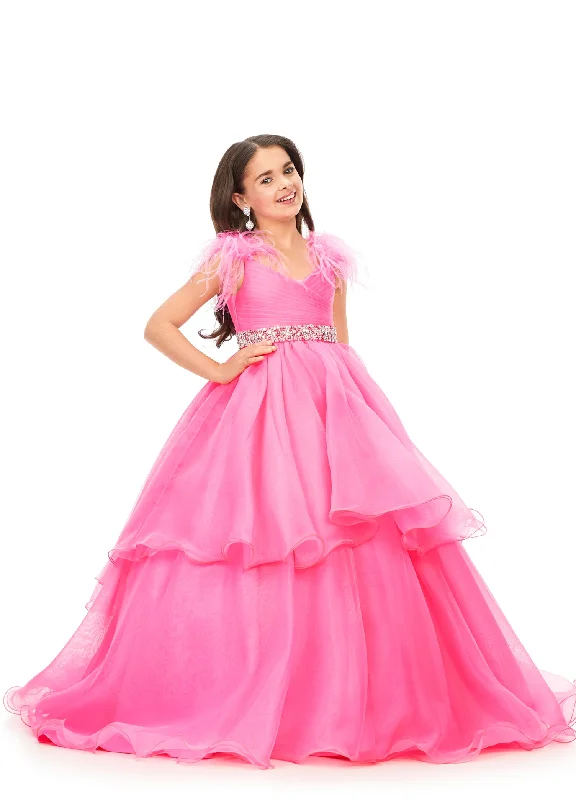 Best Deals Ashley Lauren Kids 8184 Girls Pageant Dress Feather Ballgown Layer Crystal Belt Gown