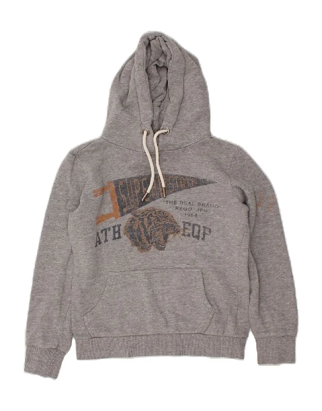 Final Markdown SUPERDRY Womens Graphic Hoodie Jumper UK  8 Small Grey Cotton