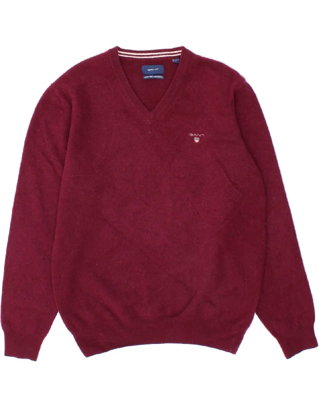 Bonus Savings GANT Womens V-Neck Jumper Sweater UK 16 Large Maroon Lambswool