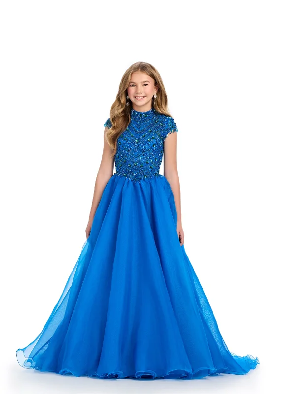 Last Chance Ashley Lauren Kids 8296 Girls Beaded A Line Pageant Dress Fringe Ballgown High Neck Formal