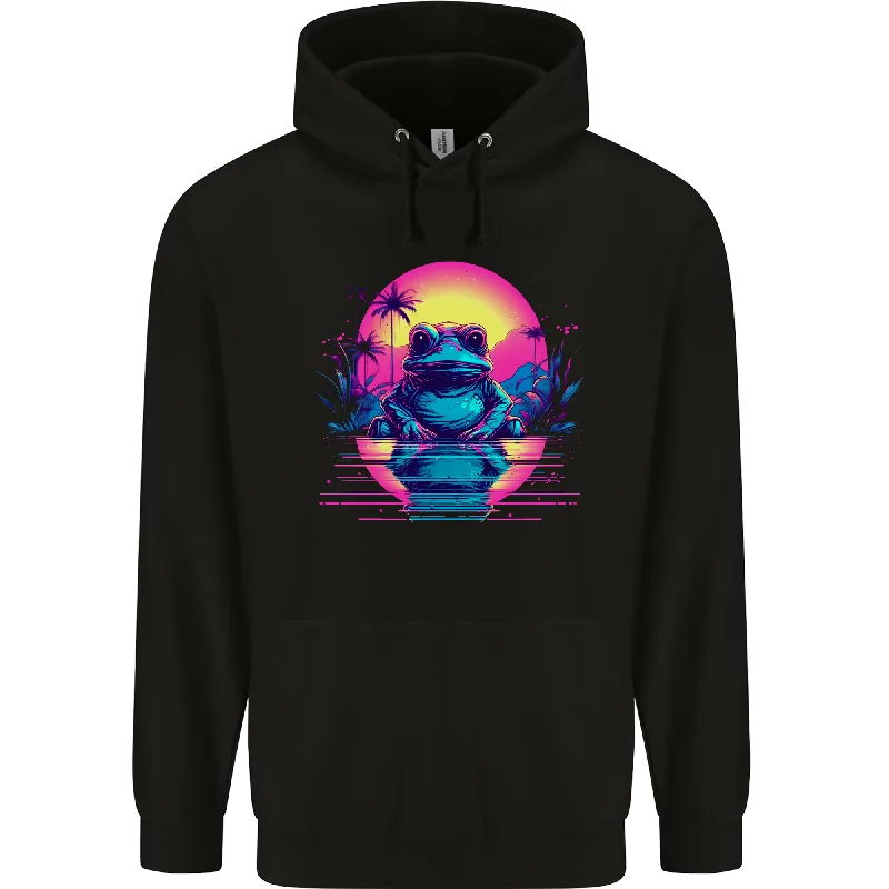 Buy More, Save More Retrowave Frog in a Sunset Mens 80% Cotton Hoodie