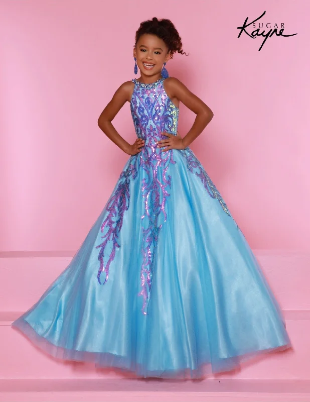 Price Slash Sugar Kayne C344 Long Girls  Preteen Pageant Dress  Halter Neck Glittering Sequin  A-line Ballgown