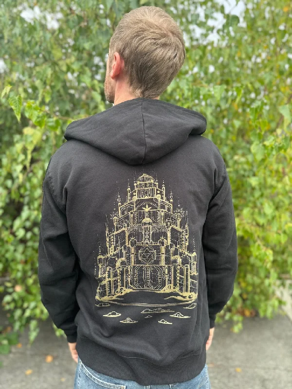 Price Drop Vimana Zip Up - Organic Cotton / Recycled Polyeseter Heavy Weight Fleece Sacred Geometry Graphic Hoodie