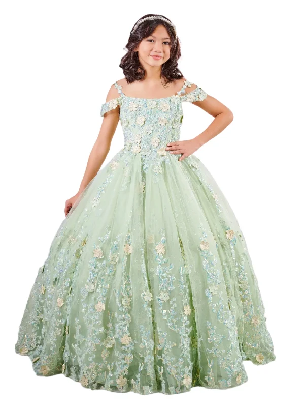 Limited Time Offer Tiffany 80002MQ Size 4 Sage Girls 3D Lace Shimmer Pageant Dress off the shoulder Mini Quince Gown