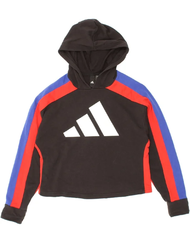 Price Break ADIDAS Womens Graphic Crop Hoodie Jumper  UK 12/14 Medium Black