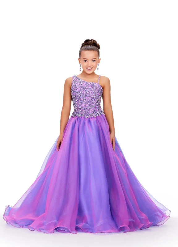 Year-End Sale Ashley Lauren Kids 8218 Size 10 Lilac/Sky Girls Pageant Dress Beaded Crystal Two Tone Ball Gown Train Formal