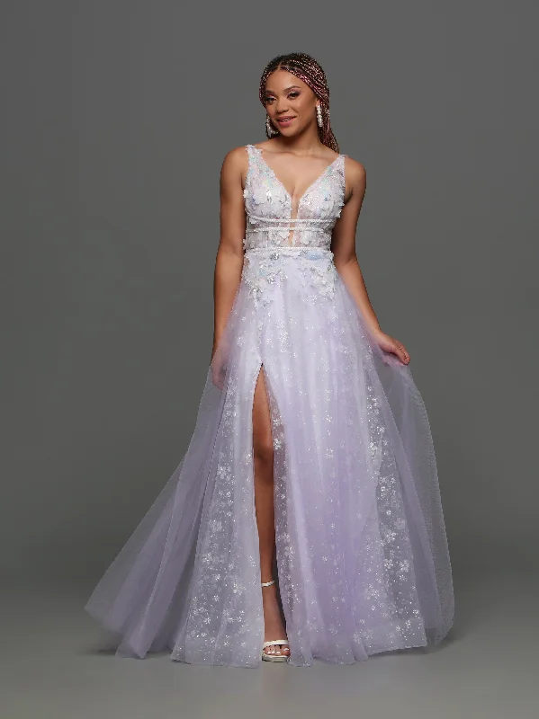 Act Fast Candice Wang 72308 Size 6 Light Purple Sheer Shimmer A Line Maxi Slit Prom Dress Floral Pastel Formal Gown