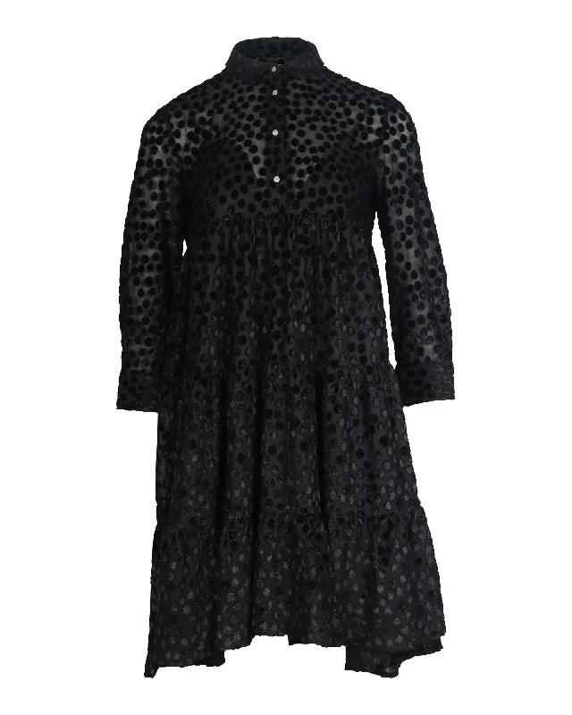 Early Access Maje Polka Dot Long Sleeve Dress in Black Polyester