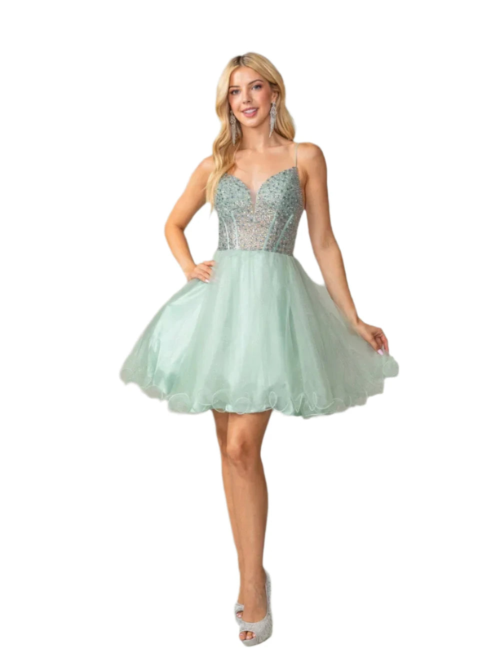 Price Drop Alert DQ 3353 sz 2 sage Crystal sheer Homecoming Dress Corset Cocktail Dress with plunging neckline Price Drop Alert DQ 3353 sz 2 sage Crystal sheer Homecoming Dress Corset Cocktail Dress with plunging neckline
