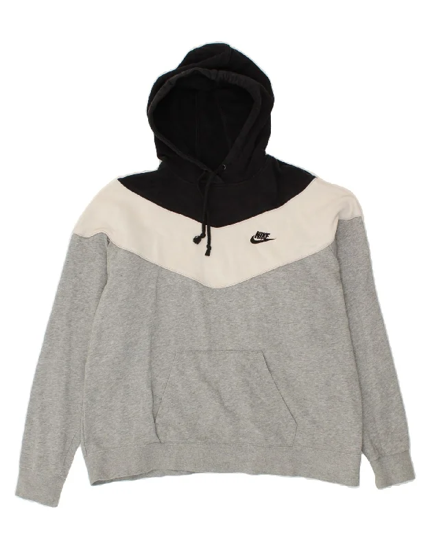 Online Only NIKE Womens Hoodie Jumper UK 18 XL Grey Colourblock Cotton