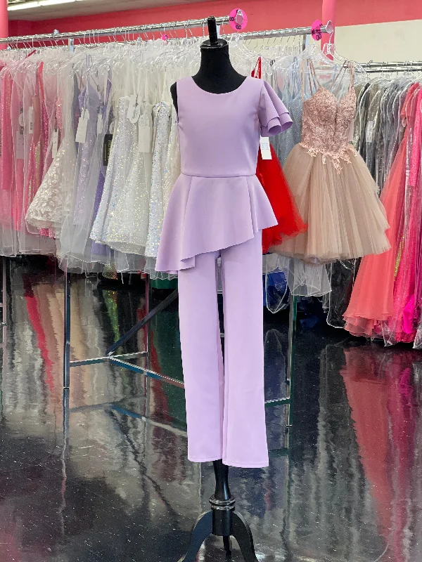 Great Deals Marc Defang 8117k Size 10 Lilac girls kids pageant interview jumpsuit peplum skirt one shoulder ruffle