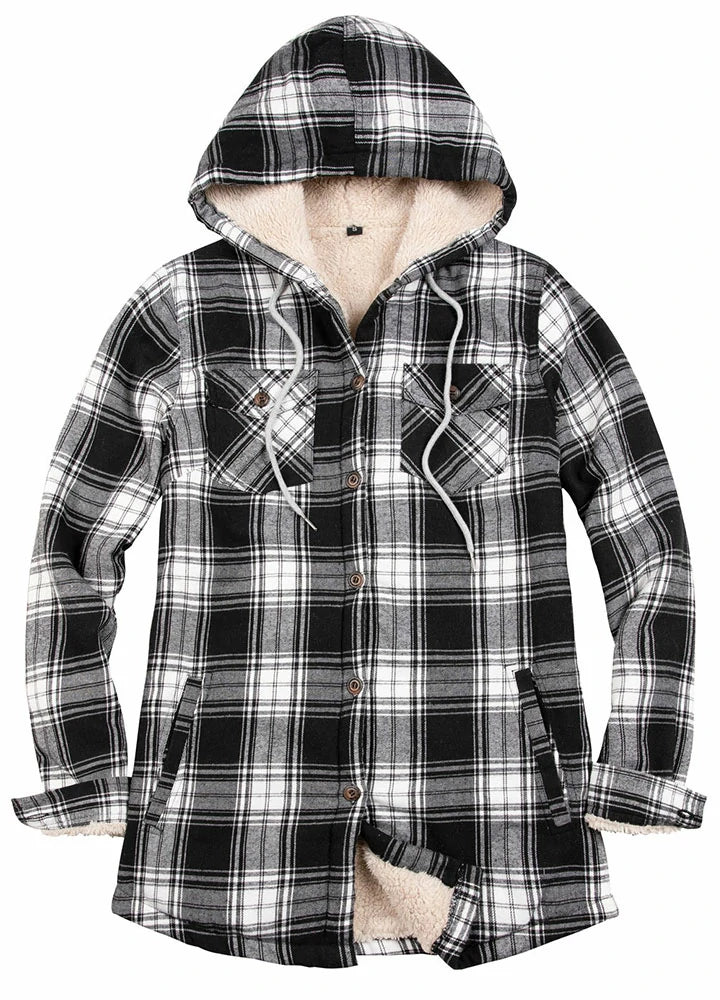 Year-End Sale Women's Matching Family Black White Flannel Jacket with Hood