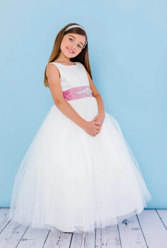 Blowout Sale Rosebuds 5123 Size 8 White Long Ballgown Flower Girl Dress Satin Sash First Communion