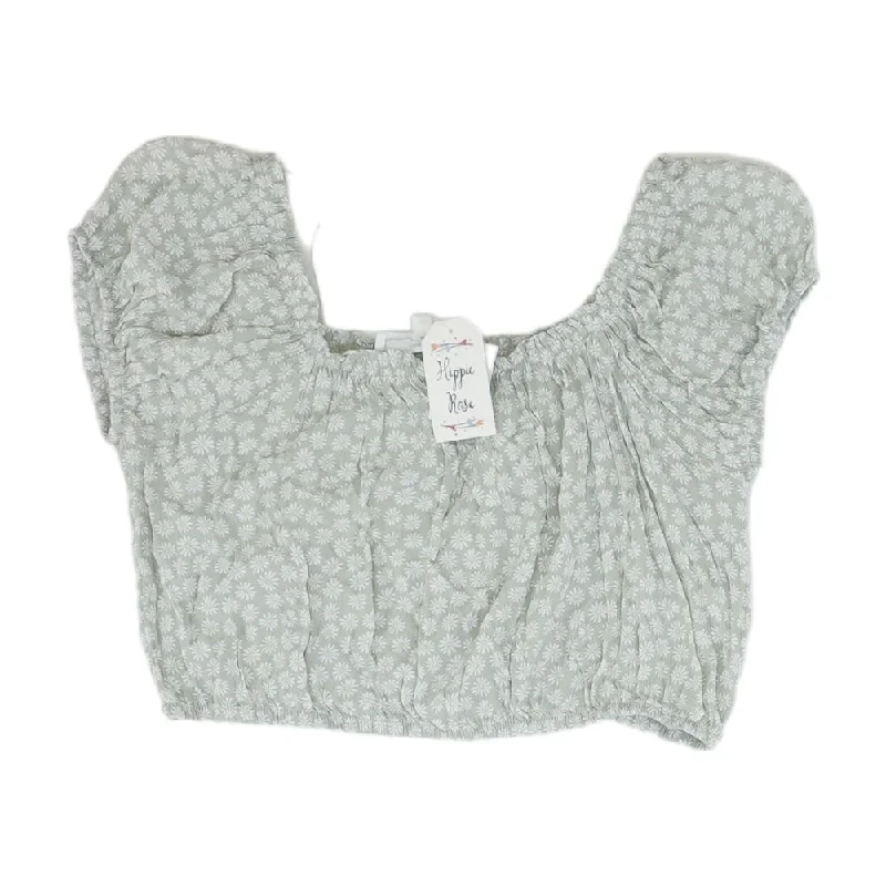 Discount Deals Green Floral Short Sleeve Blouse