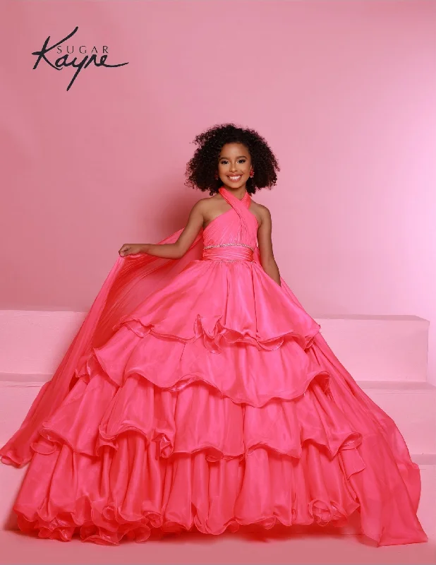 Deal Dash Sugar Kayne C305 Ruffled Layers Girls Preteens Pageant Dress Ball Gown Cape Halter Formal Dress